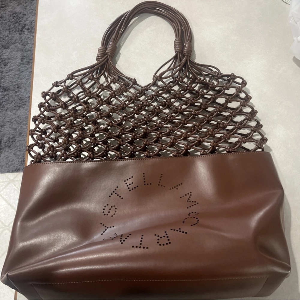 Stella McCartney Brown Perforated Logo Macrame Tote - Picture 1 of 5